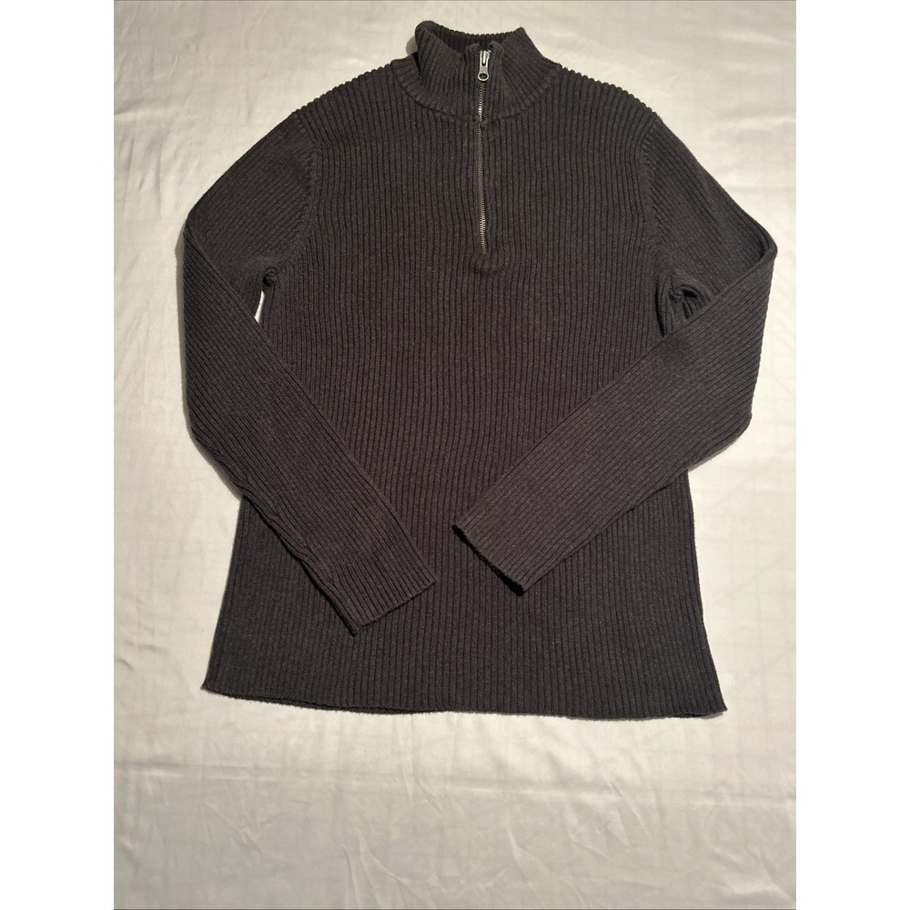 Converse One Star Mens Sweater, SZ: L, Dark Gray,1/4 Zip,High Neck,100% Cotton